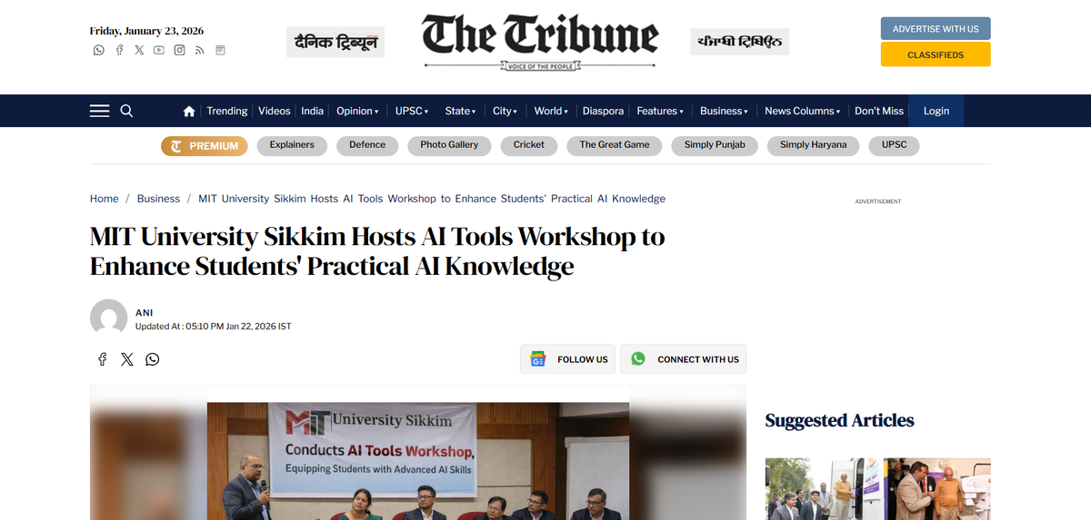 MIT University Sikkim Hosts AI Tools Workshop to Enhance Students' Practical AI Knowledge