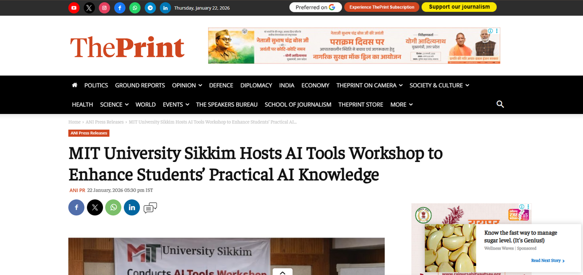 MIT University Sikkim Hosts AI Tools Workshop to Enhance Students’ Practical AI Knowledge