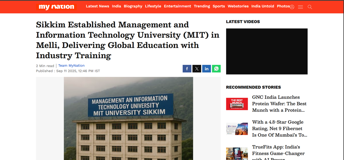 Sikkim established Management and Information Technology University (MIT) in Melli – Bringing world-class education closer to home