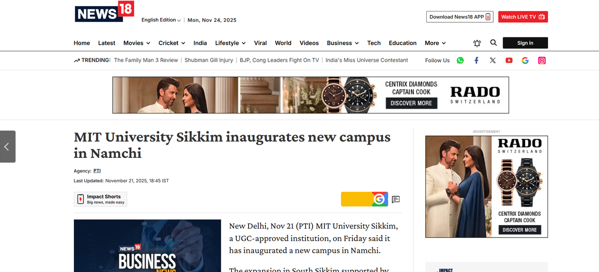 MIT University Sikkim inaugurates new campus in Namchi